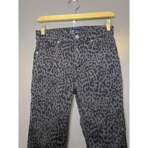 Gap 90s Straight Jeans Womens 4 Short Gray Leopard High Rise Stretch Denim Pants